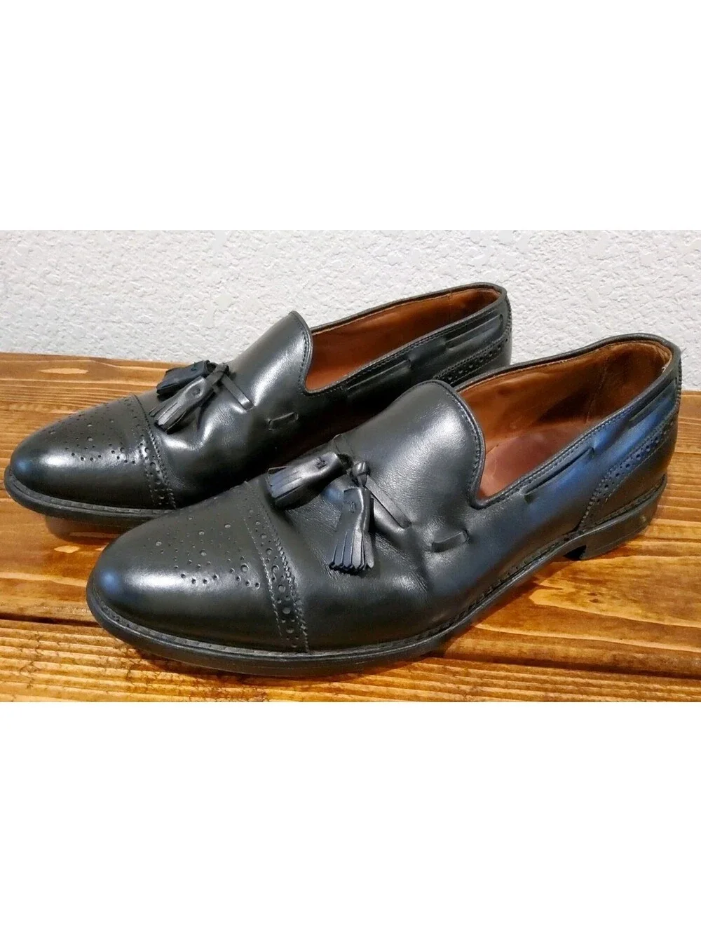 Allen Edmonds Loafers Jermyn Tassel Dress Shoes Mens 12 B Black Baroque Cap Toe